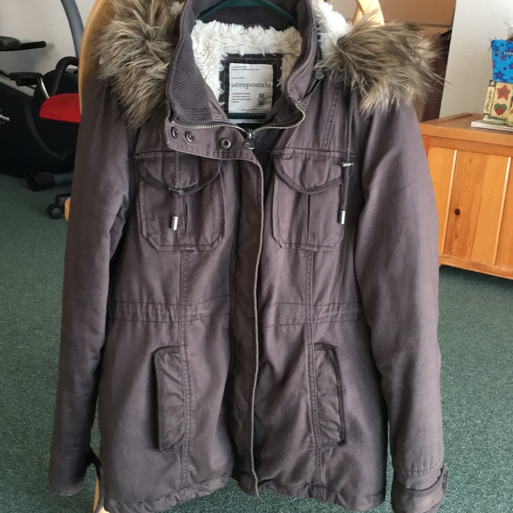 Comfy Grey Faux Fur Lined Aeropostale Coat